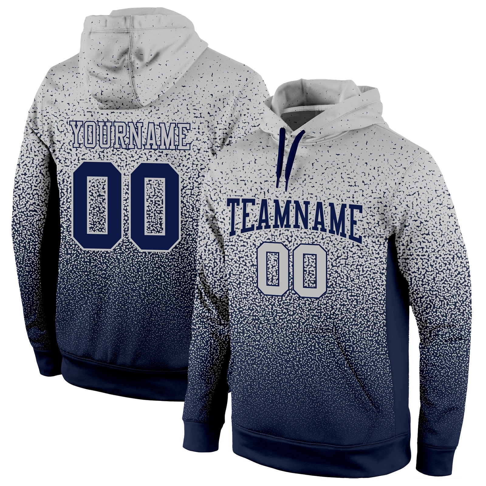 Custom Stitched Gray Navy Fade Fashion Sports Pullover Sweatshirt Hoodie - Main View