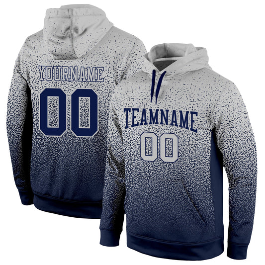 Custom Stitched Gray Navy Fade Fashion Sports Pullover Sweatshirt Hoodie - Main View
