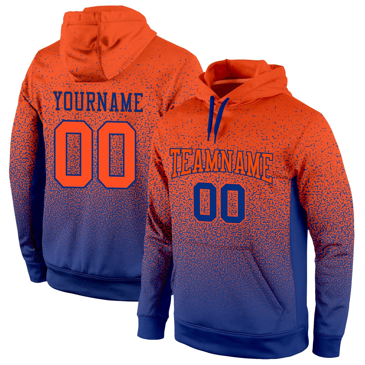 Custom Stitched Royal Orange Fade Fashion Sports Pullover Sweatshirt Hoodie - Main View