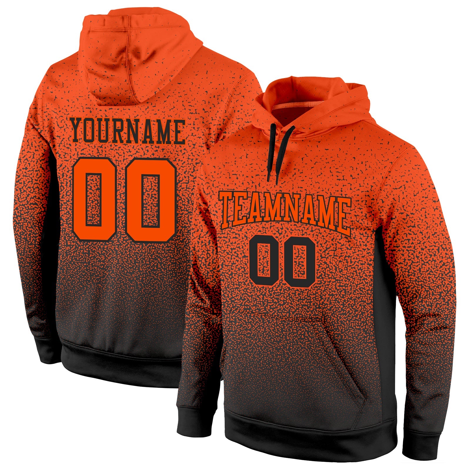 Custom Stitched Black Orange Fade Fashion Sports Pullover Sweatshirt Hoodie - Main View
