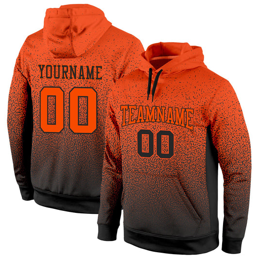 Custom Stitched Black Orange Fade Fashion Sports Pullover Sweatshirt Hoodie - Main View