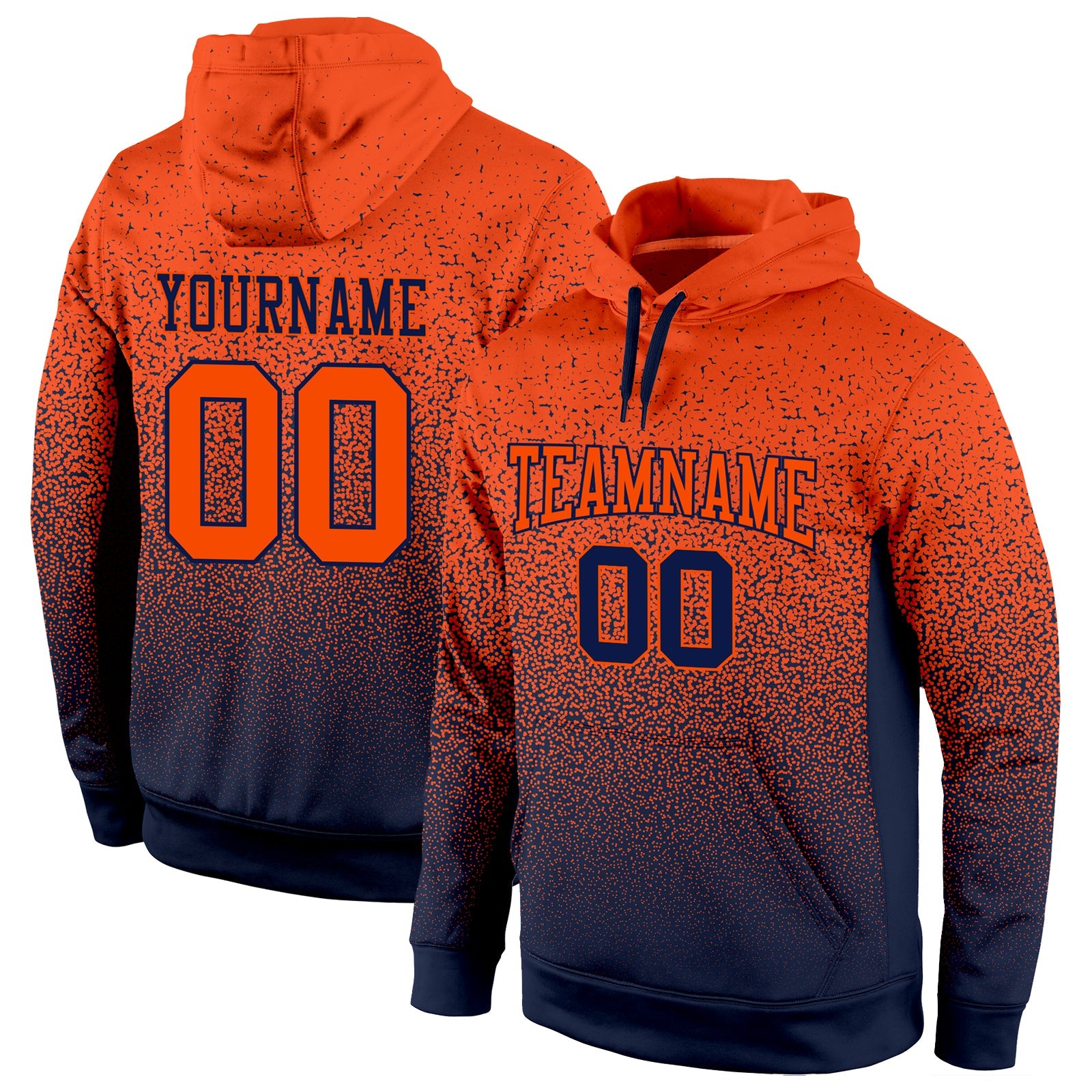 Custom Stitched Navy Orange Fade Fashion Sports Pullover Sweatshirt Hoodie - Main View