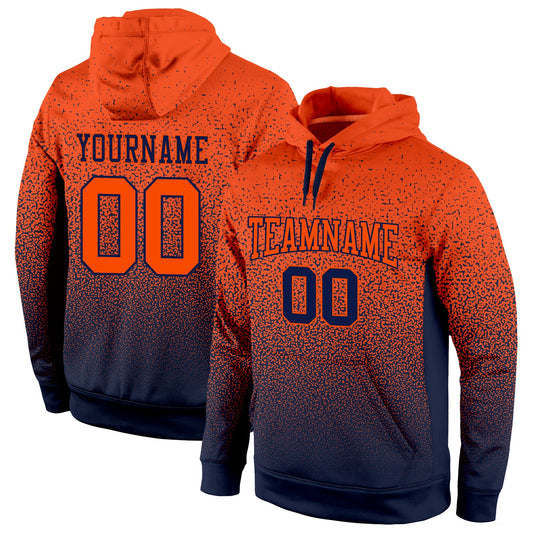 Custom Stitched Navy Orange Fade Fashion Sports Pullover Sweatshirt Hoodie - Main View