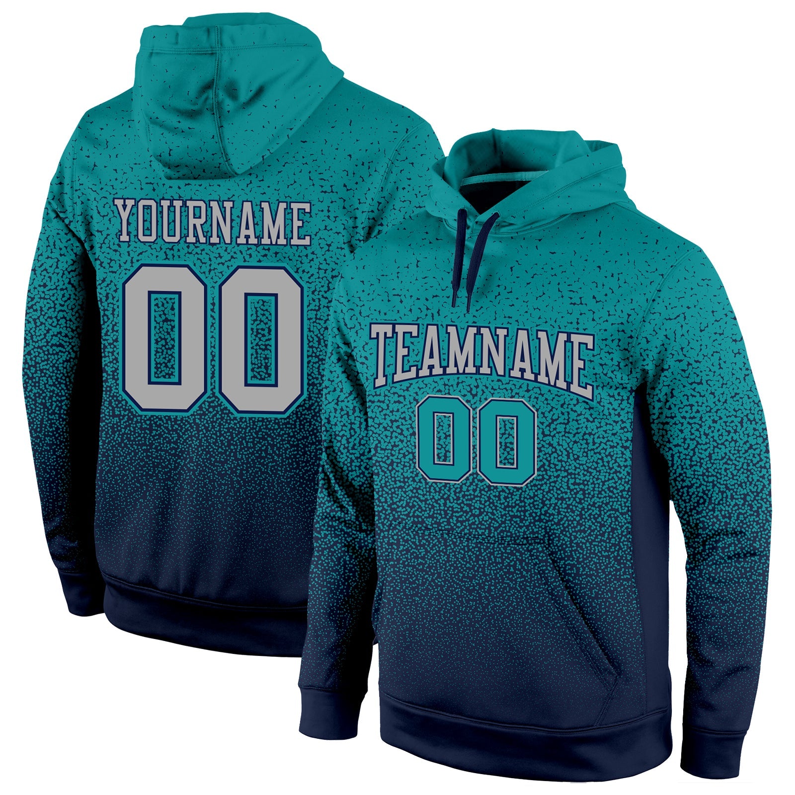 Custom Stitched Aqua Gray-Navy Fade Fashion Sports Pullover Sweatshirt Hoodie - Main View