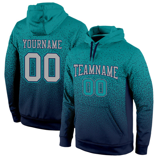 Custom Stitched Aqua Gray-Navy Fade Fashion Sports Pullover Sweatshirt Hoodie - Main View