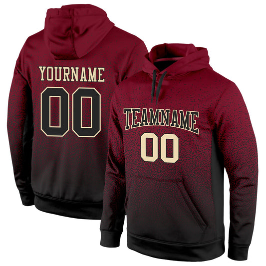 Custom Stitched Crimson Black-Cream Fade Fashion Sports Pullover Sweatshirt Hoodie - Main View