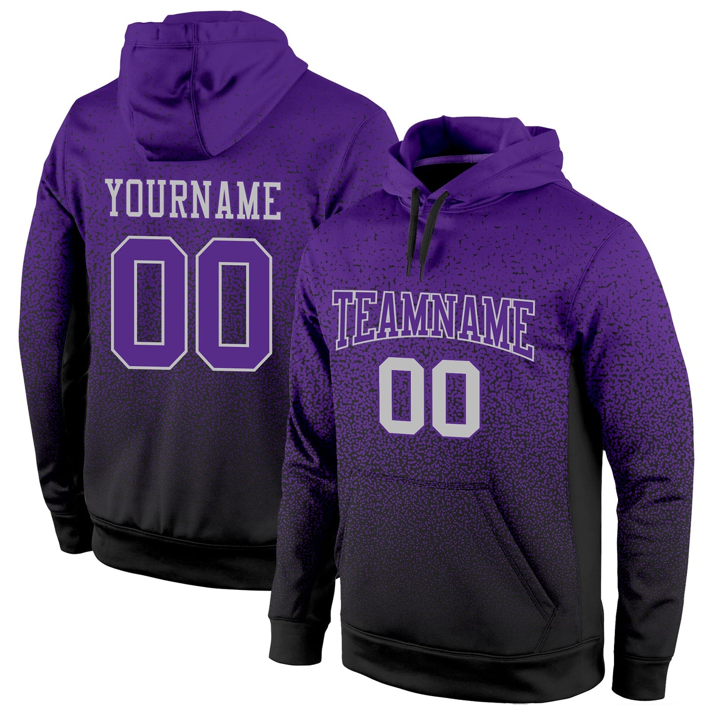 Custom Stitched Black Purple-Gray Fade Fashion Sports Pullover Sweatshirt Hoodie - Main View