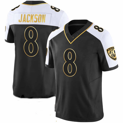 B.Ravens #8 Lamar Jackson Black Maryland Patch Vapor Gold Jersey - All Stitched American Football Jerseys