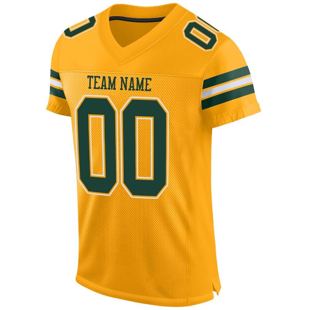 Custom Gold Green-White Mesh Authentic Football Jersey view 2