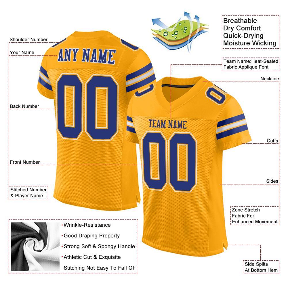 Custom Gold Royal-White Mesh Authentic Football Jersey view 4