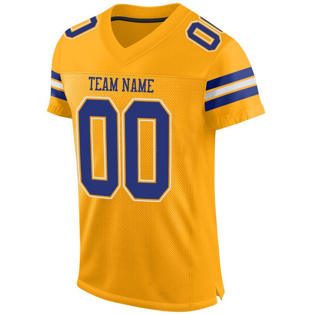 Custom Gold Royal-White Mesh Authentic Football Jersey view 2