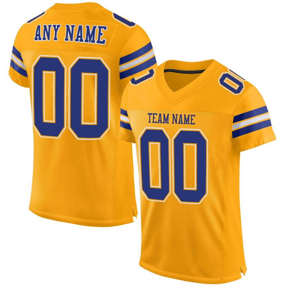 Custom Gold Royal-White Mesh Authentic Football Jersey - Main View