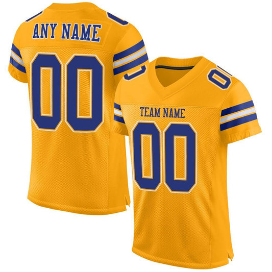 Custom Gold Royal-White Mesh Authentic Football Jersey - Main View