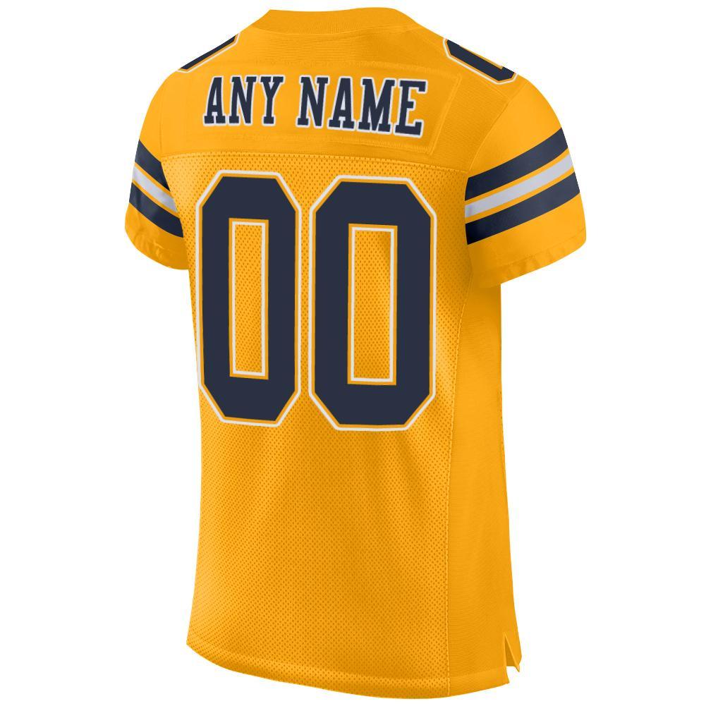 Custom Gold Navy-White Mesh Authentic Football Jersey view 3