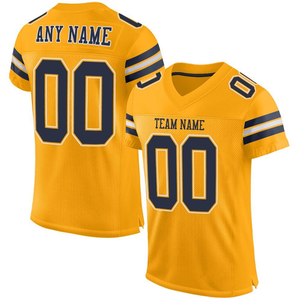 Custom Gold Navy-White Mesh Authentic Football Jersey - Main View