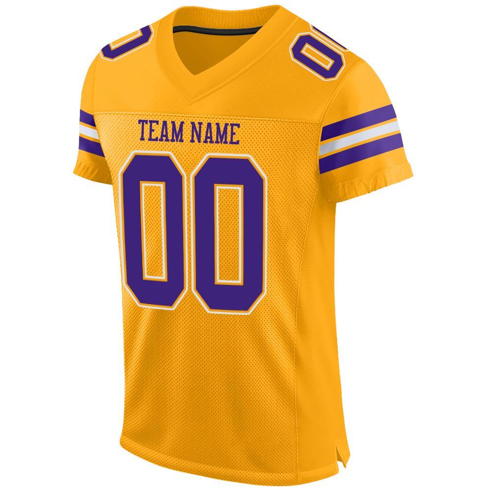 Custom Gold Purple-White Mesh Authentic Football Jersey view 2