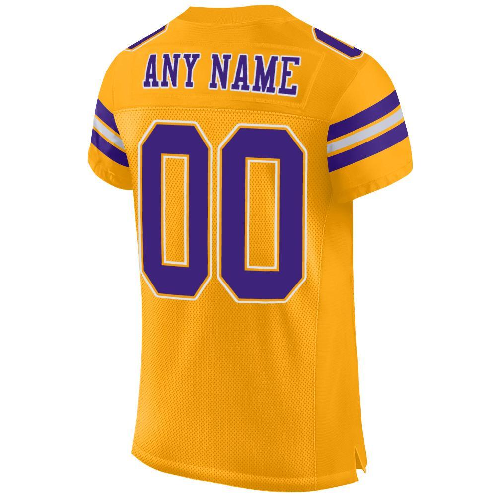 Custom Gold Purple-White Mesh Authentic Football Jersey view 3