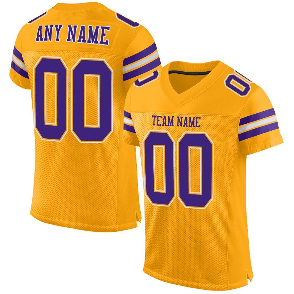Custom Gold Purple-White Mesh Authentic Football Jersey - Main View