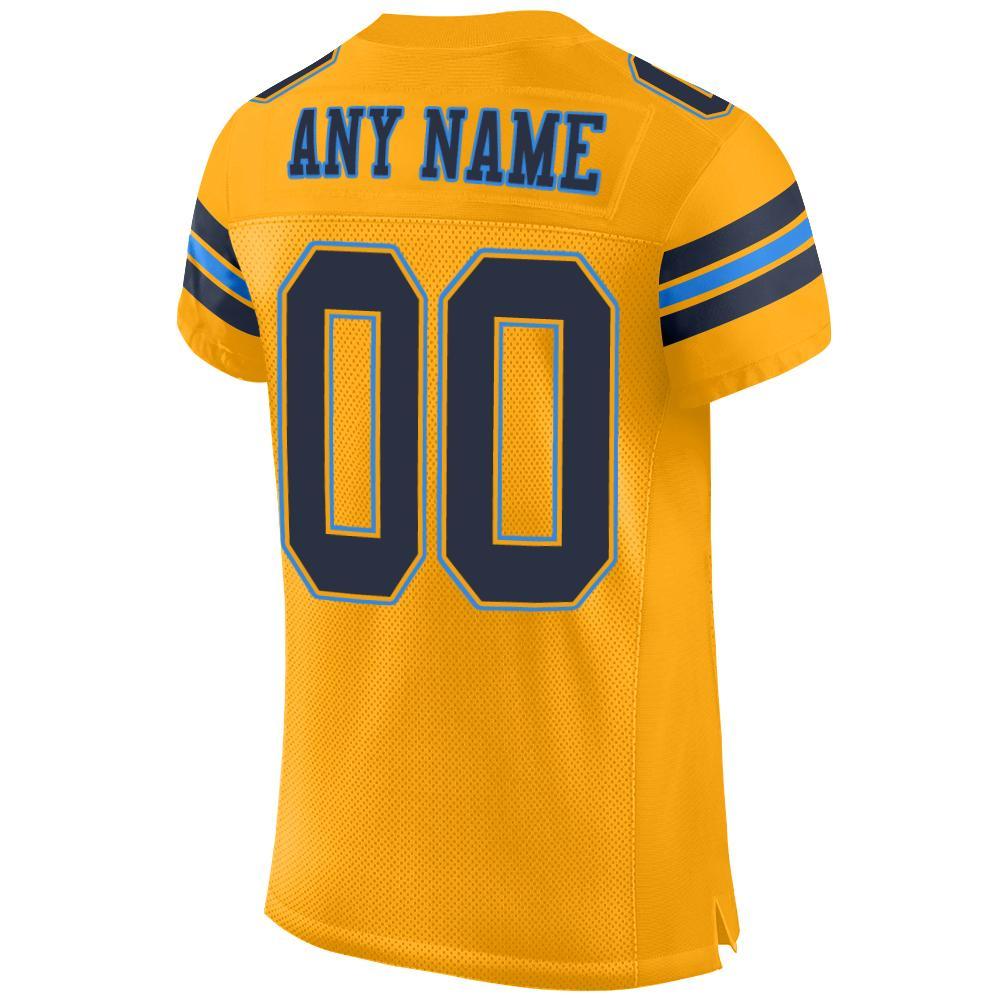 Custom Gold Navy-Powder Blue Mesh Authentic Football Jersey view 3