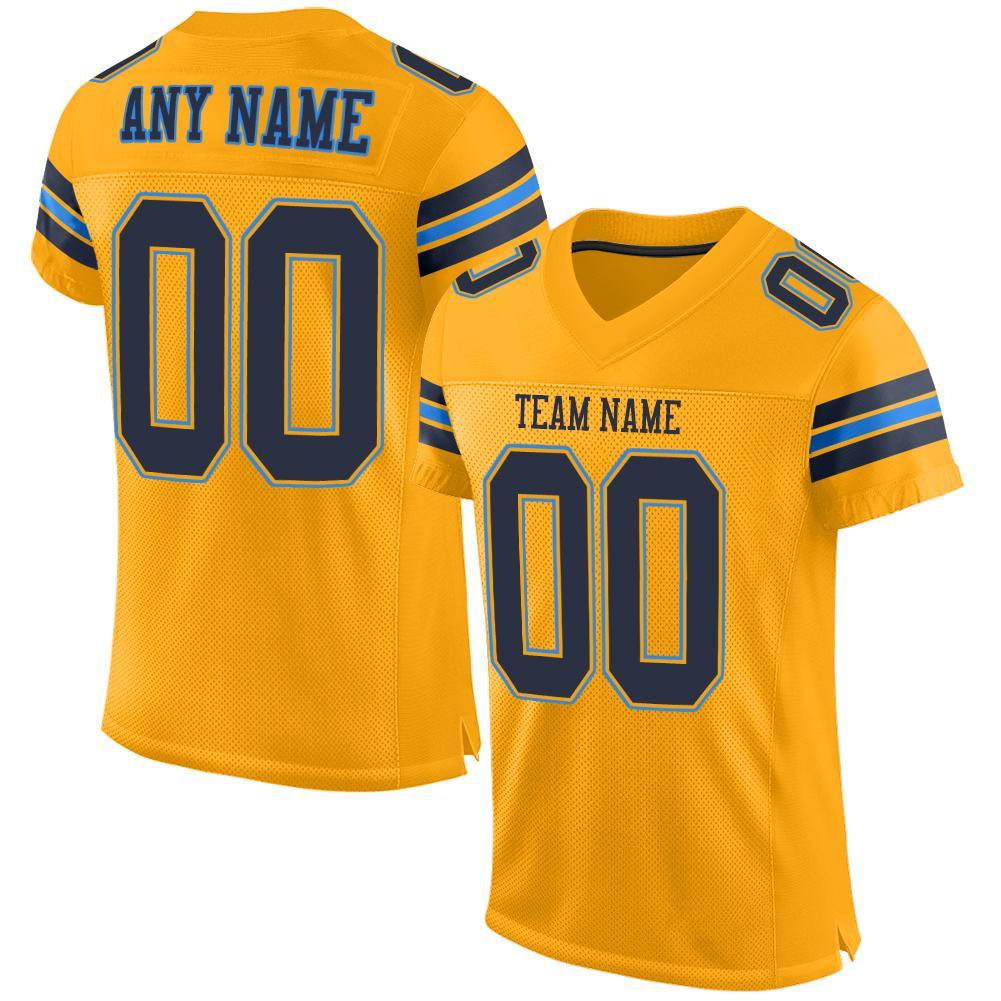 Custom Gold Navy-Powder Blue Mesh Authentic Football Jersey - Main View