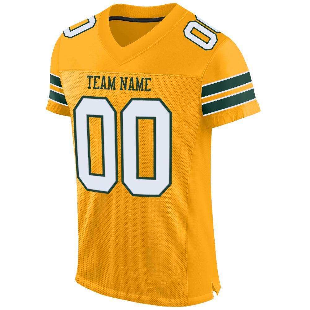 Custom Gold White-Green Mesh Authentic Football Jersey view 2