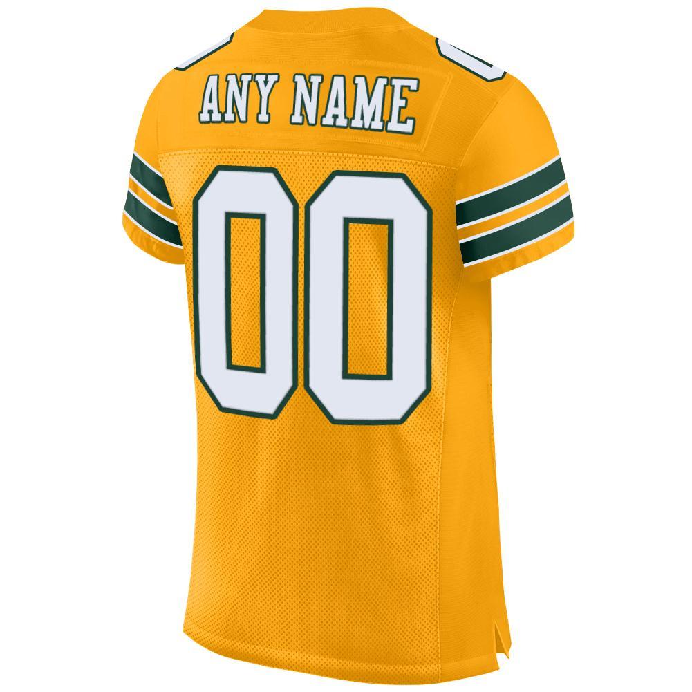 Custom Gold White-Green Mesh Authentic Football Jersey view 3