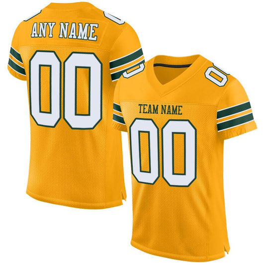 Custom Gold White-Green Mesh Authentic Football Jersey - Main View