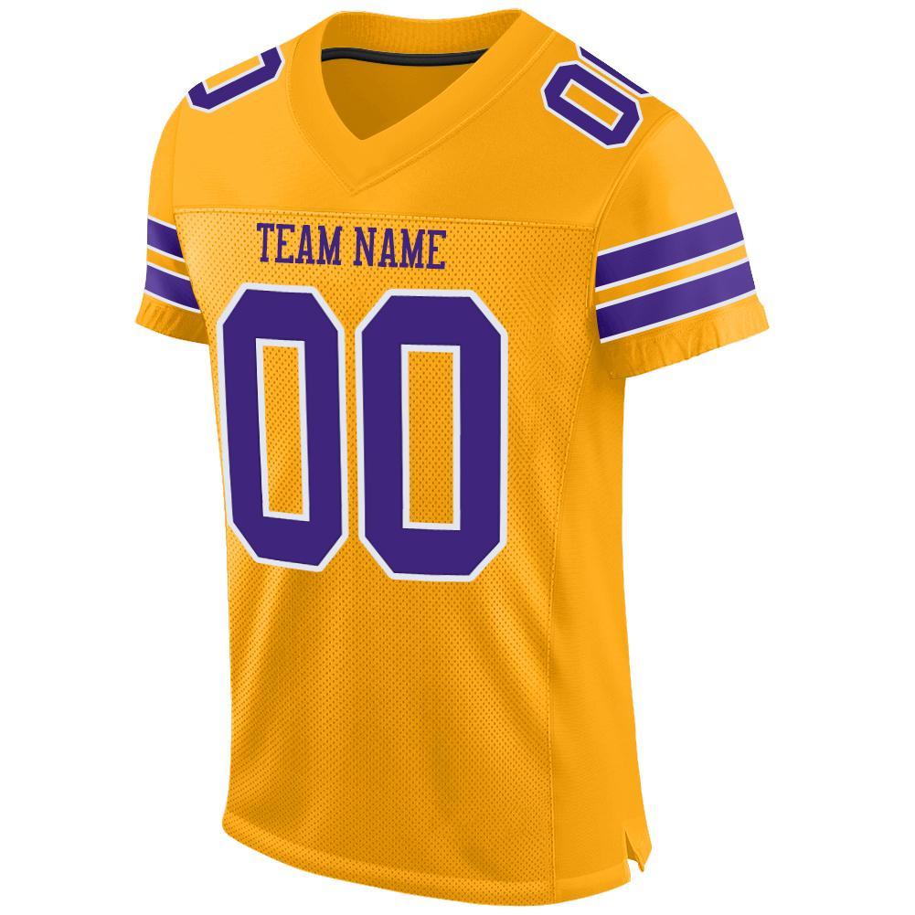 Custom Gold Purple-White Mesh Authentic Football Jersey view 2