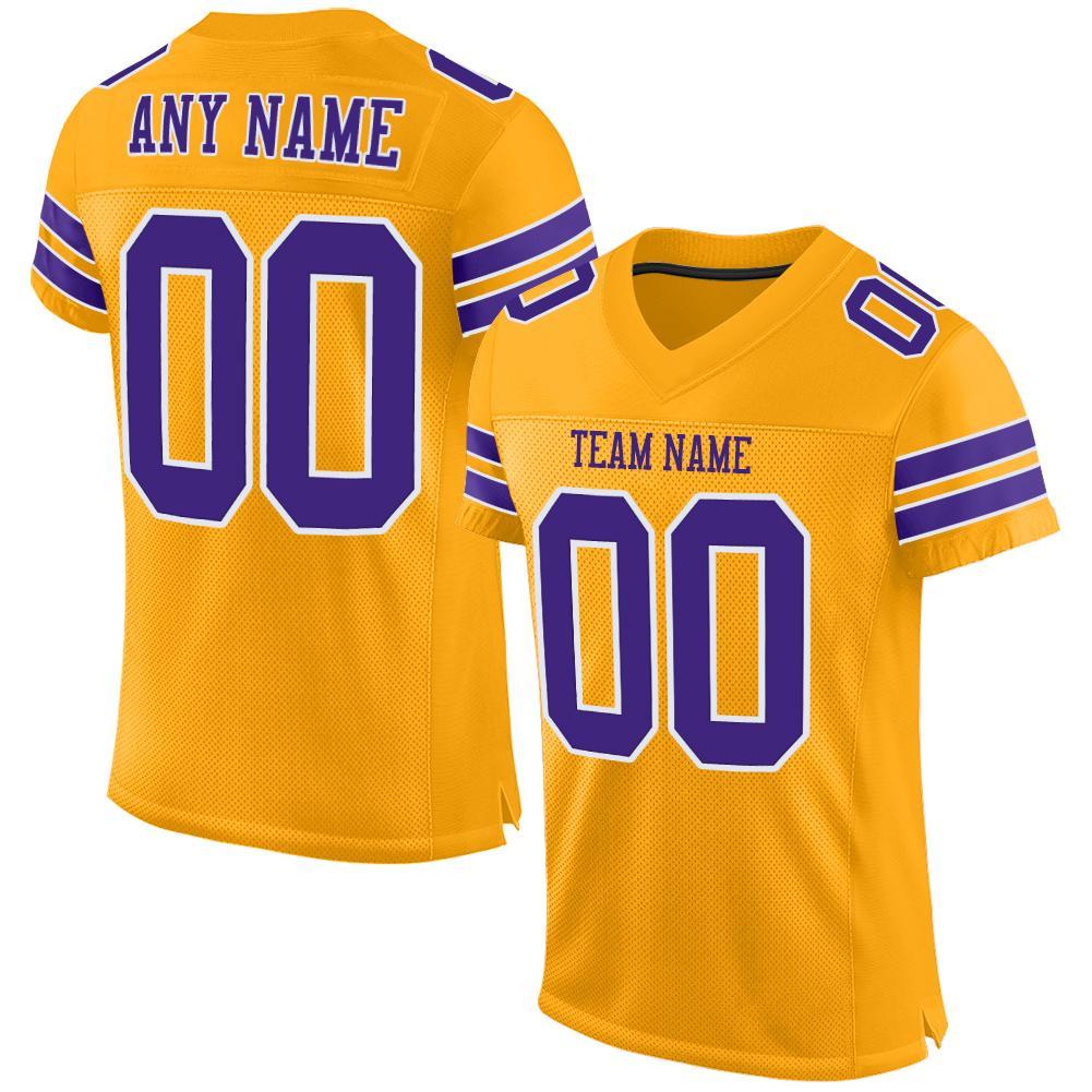 Custom Gold Purple-White Mesh Authentic Football Jersey - Main View