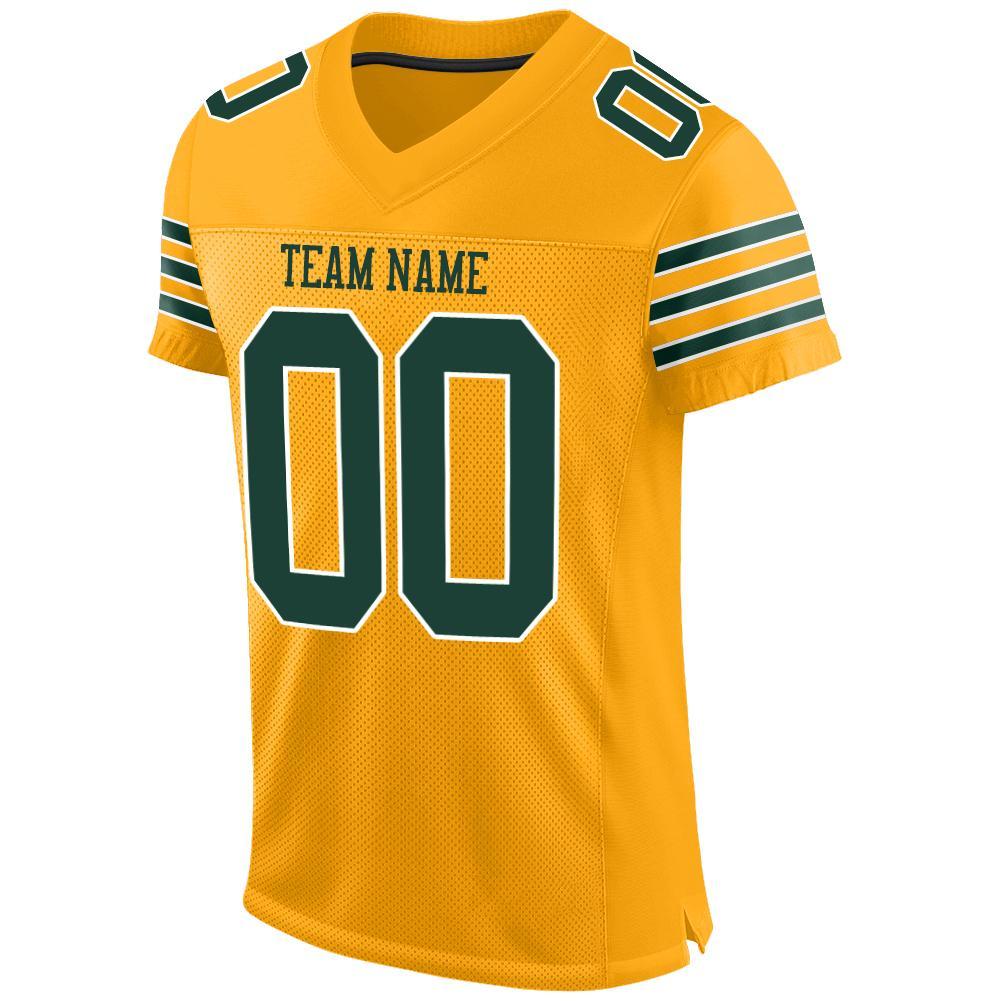 Custom Gold Green-White Mesh Authentic Football Jersey view 2