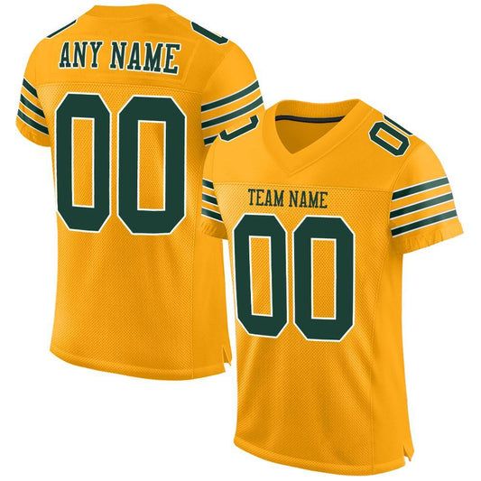 Custom Gold Green-White Mesh Authentic Football Jersey - Main View