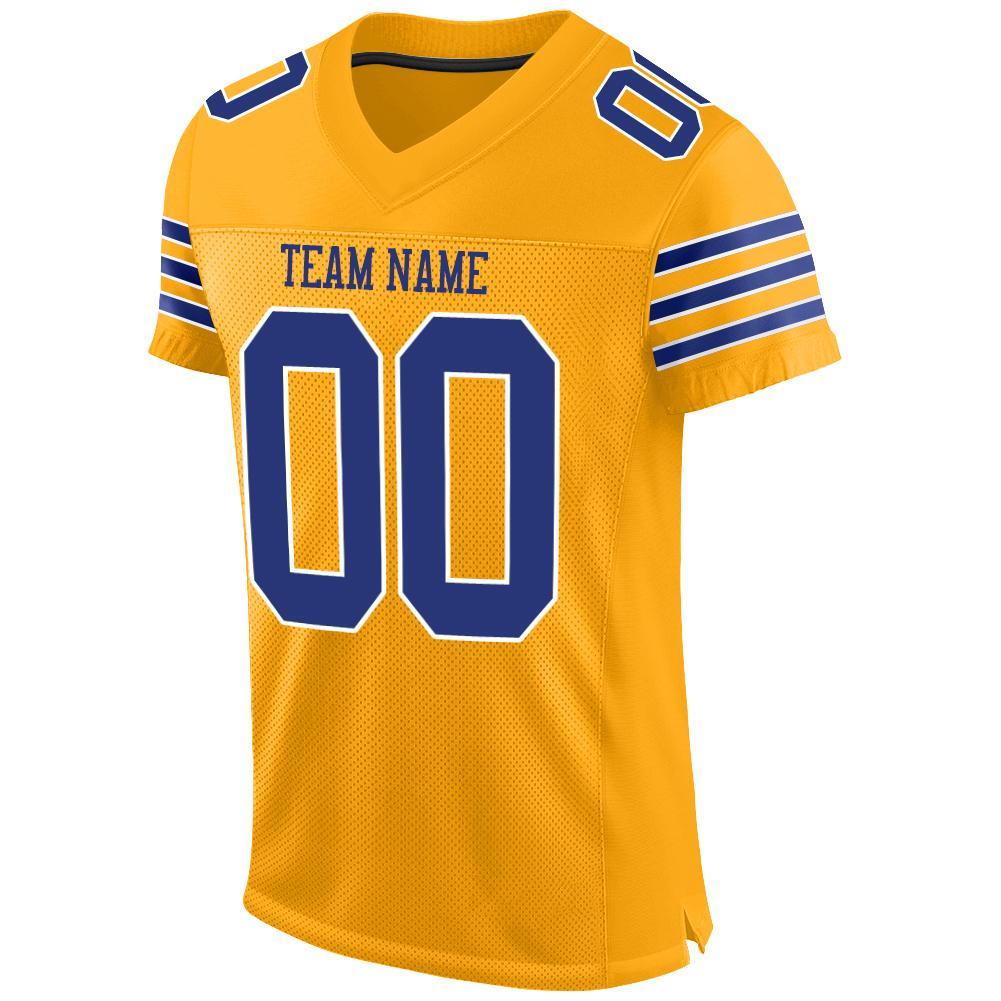 Custom Gold Royal-White Mesh Authentic Football Jersey view 2