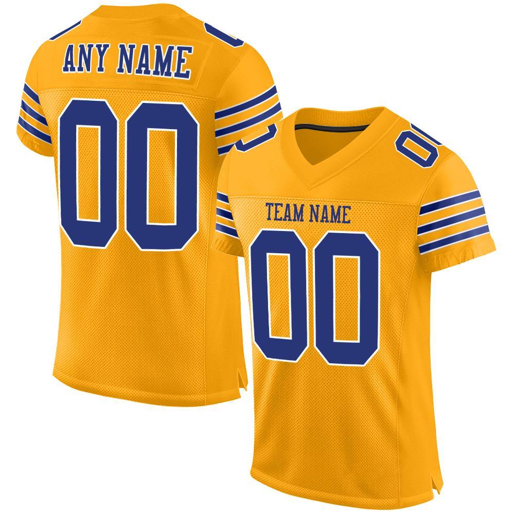 Custom Gold Royal-White Mesh Authentic Football Jersey - Main View