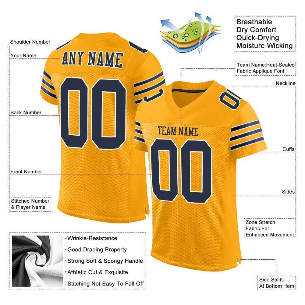 Custom Gold Navy-White Mesh Authentic Football Jersey view 4