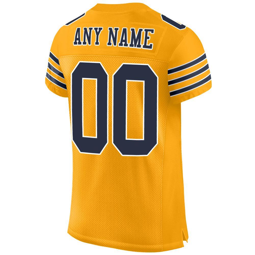 Custom Gold Navy-White Mesh Authentic Football Jersey view 3