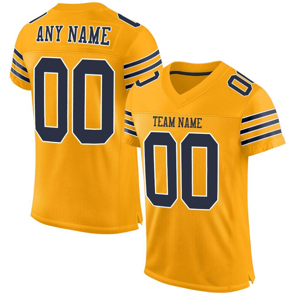 Custom Gold Navy-White Mesh Authentic Football Jersey - Main View