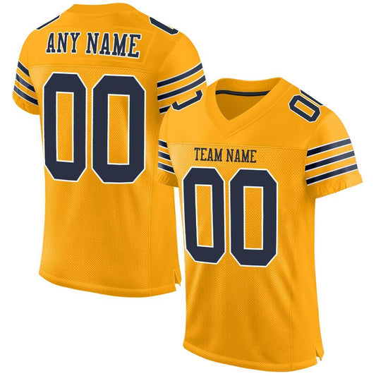 Custom Gold Navy-White Mesh Authentic Football Jersey - Main View