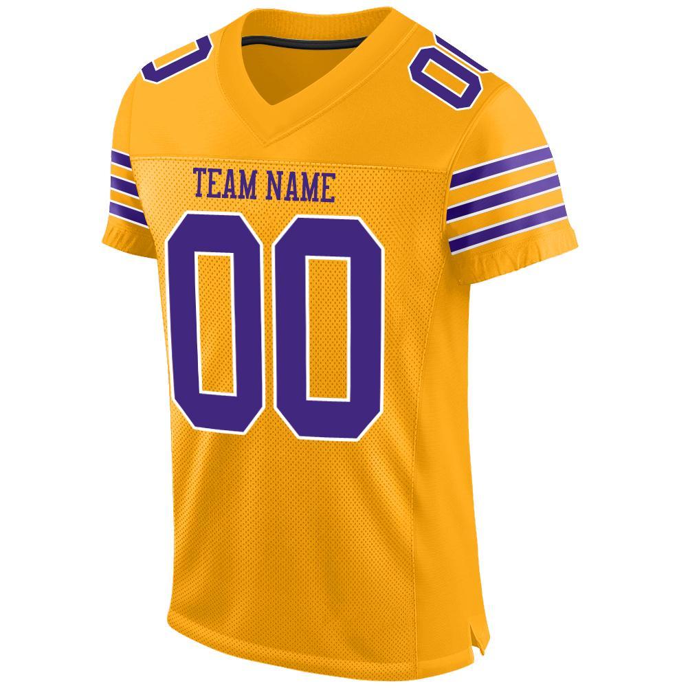 Custom Gold Purple-White Mesh Authentic Football Jersey view 2