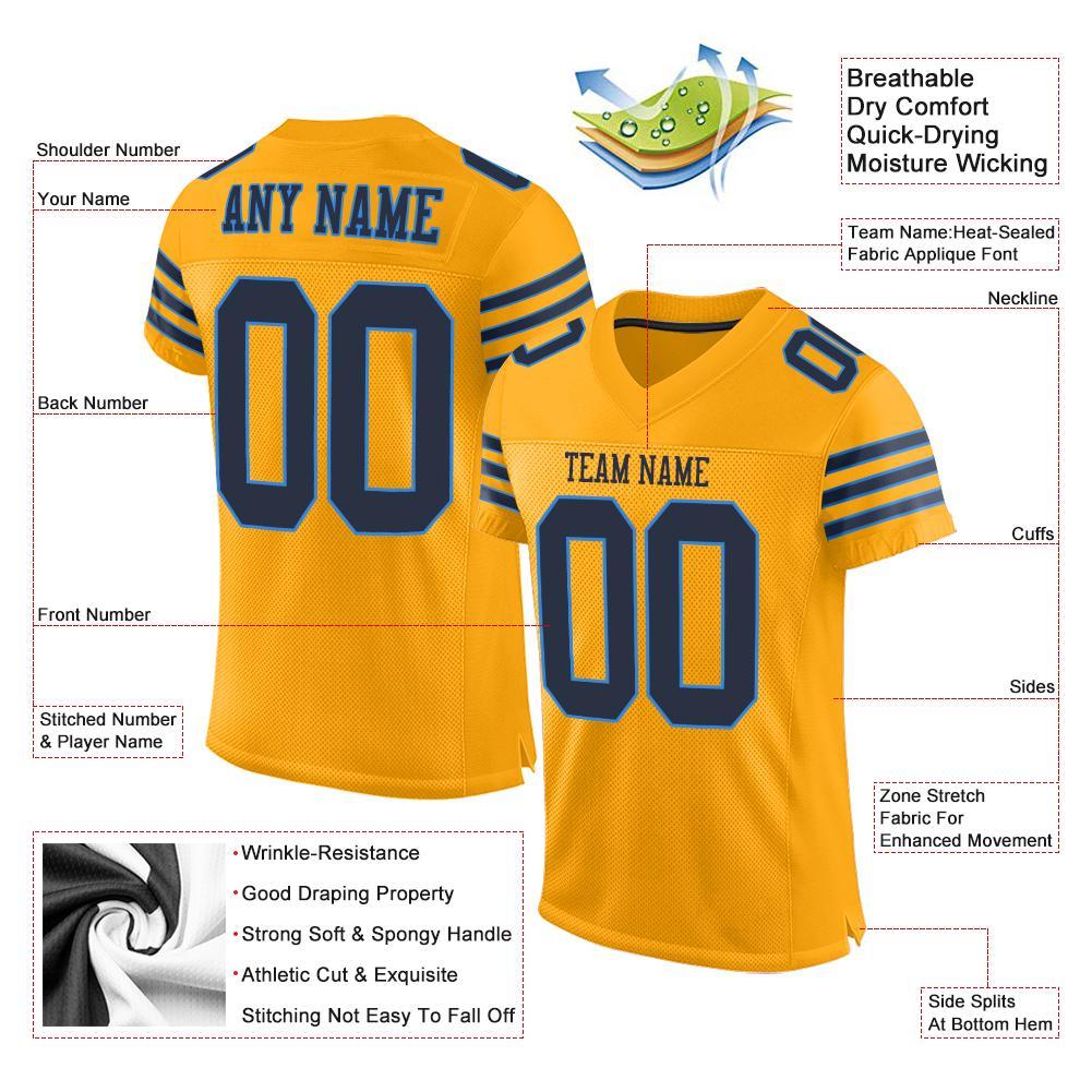 Custom Gold Navy-Powder Blue Mesh Authentic Football Jersey view 4