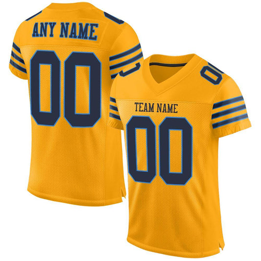 Custom Gold Navy-Powder Blue Mesh Authentic Football Jersey - Main View