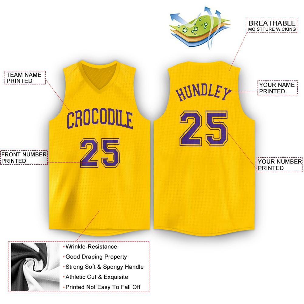 Custom Gold Purple V-Neck Basketball Jersey view 2