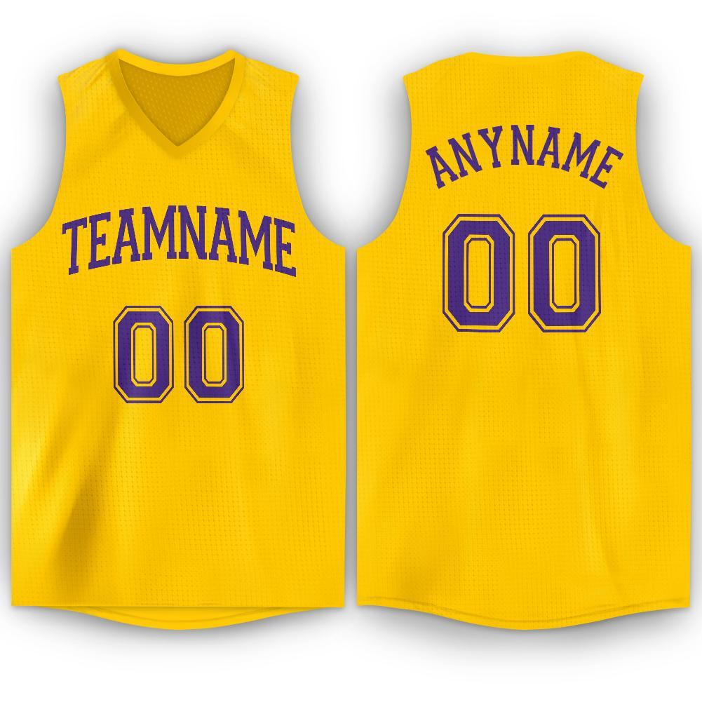 Custom Gold Purple V-Neck Basketball Jersey - Main View