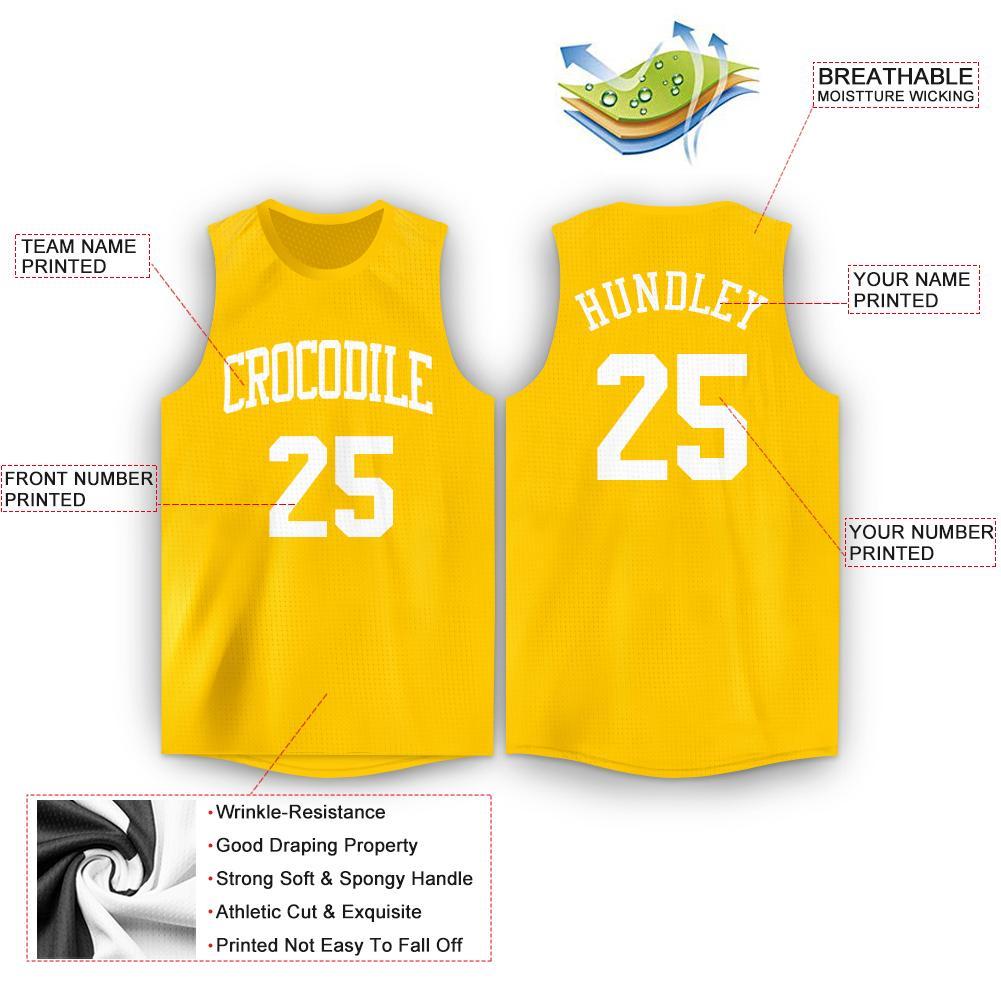 Custom Gold White Round Neck Basketball Jersey view 2