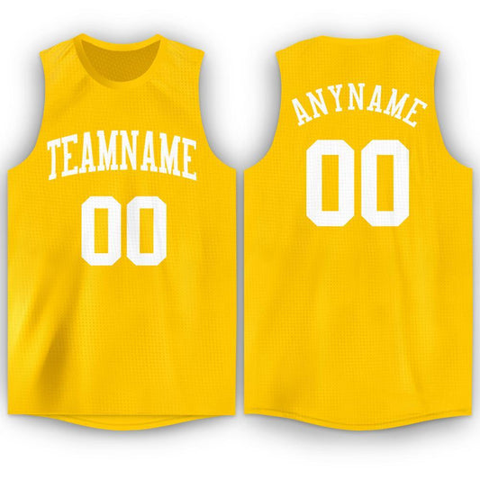 Custom Gold White Round Neck Basketball Jersey - Main View