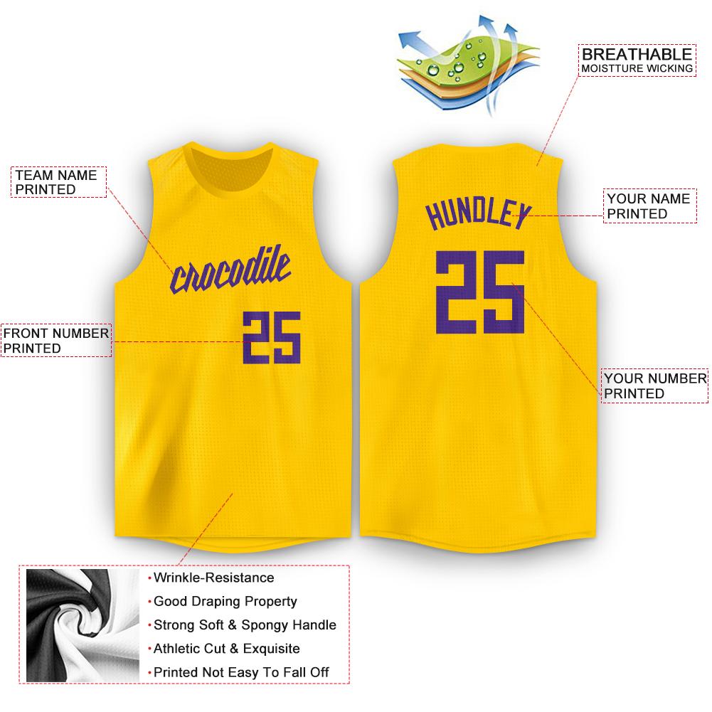 Custom Gold Purple Round Neck Basketball Jersey view 2