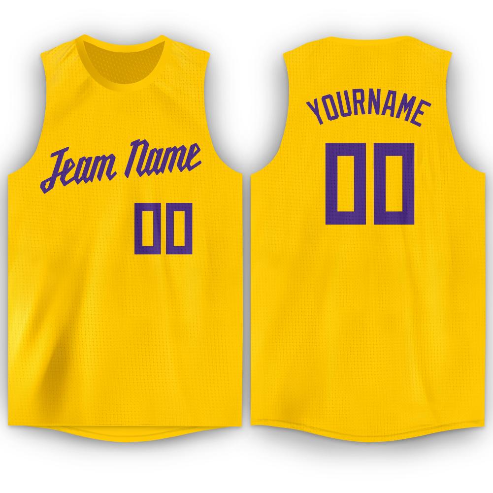 Custom Gold Purple Round Neck Basketball Jersey - Main View