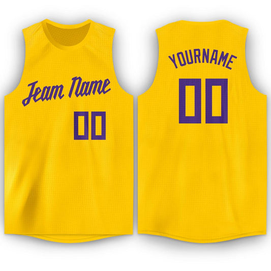 Custom Gold Purple Round Neck Basketball Jersey - Main View