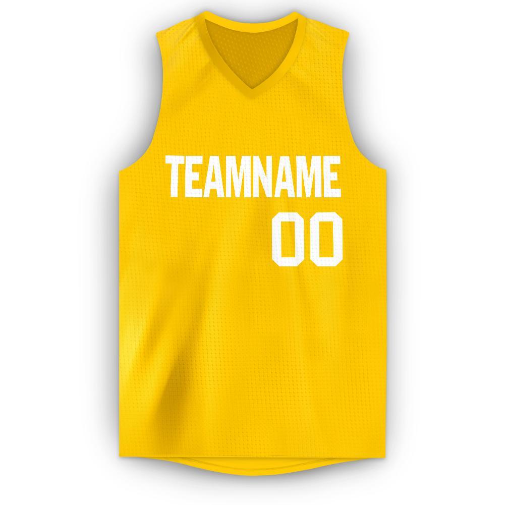 Custom Gold White V-Neck Basketball Jersey view 5