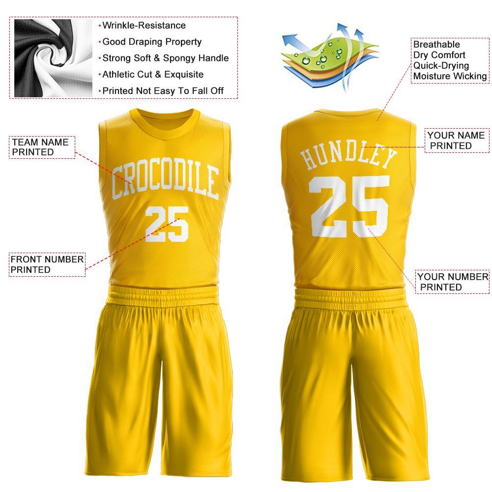 Custom Gold White Round Neck Basketball Uniform Jersey view 3
