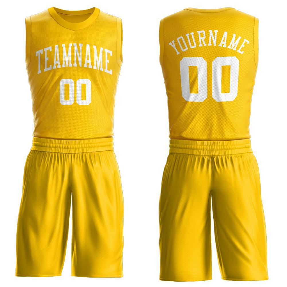 Custom Gold White Round Neck Basketball Uniform Jersey - Main View
